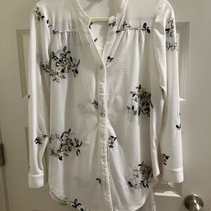 Chic White Floral Button-Down Shirt